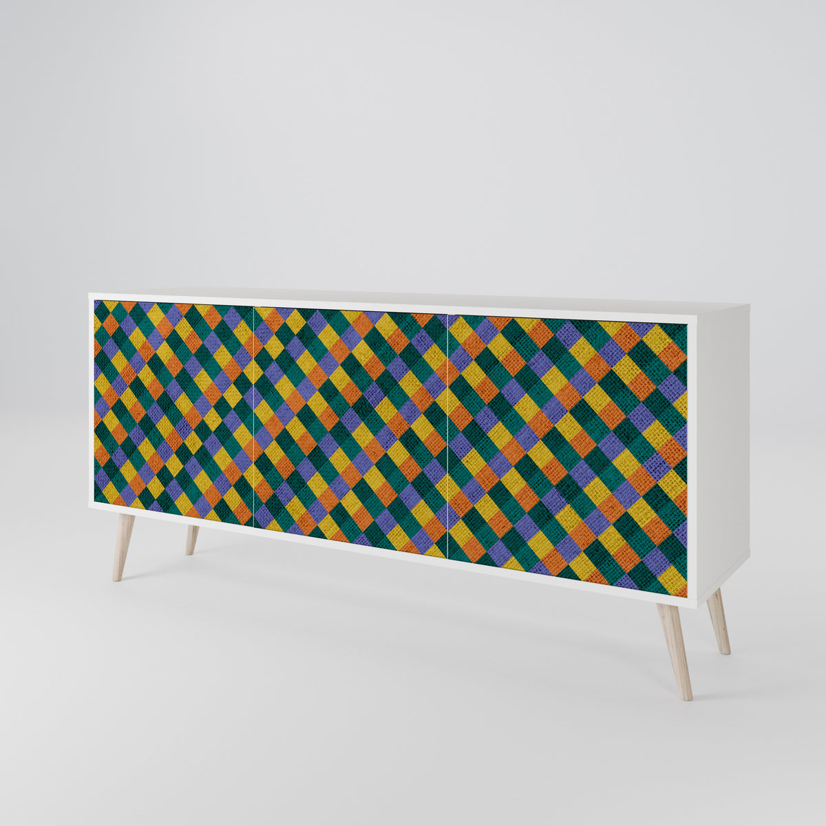 PAINTED SQUARES MIX Skänk med tre dörrar