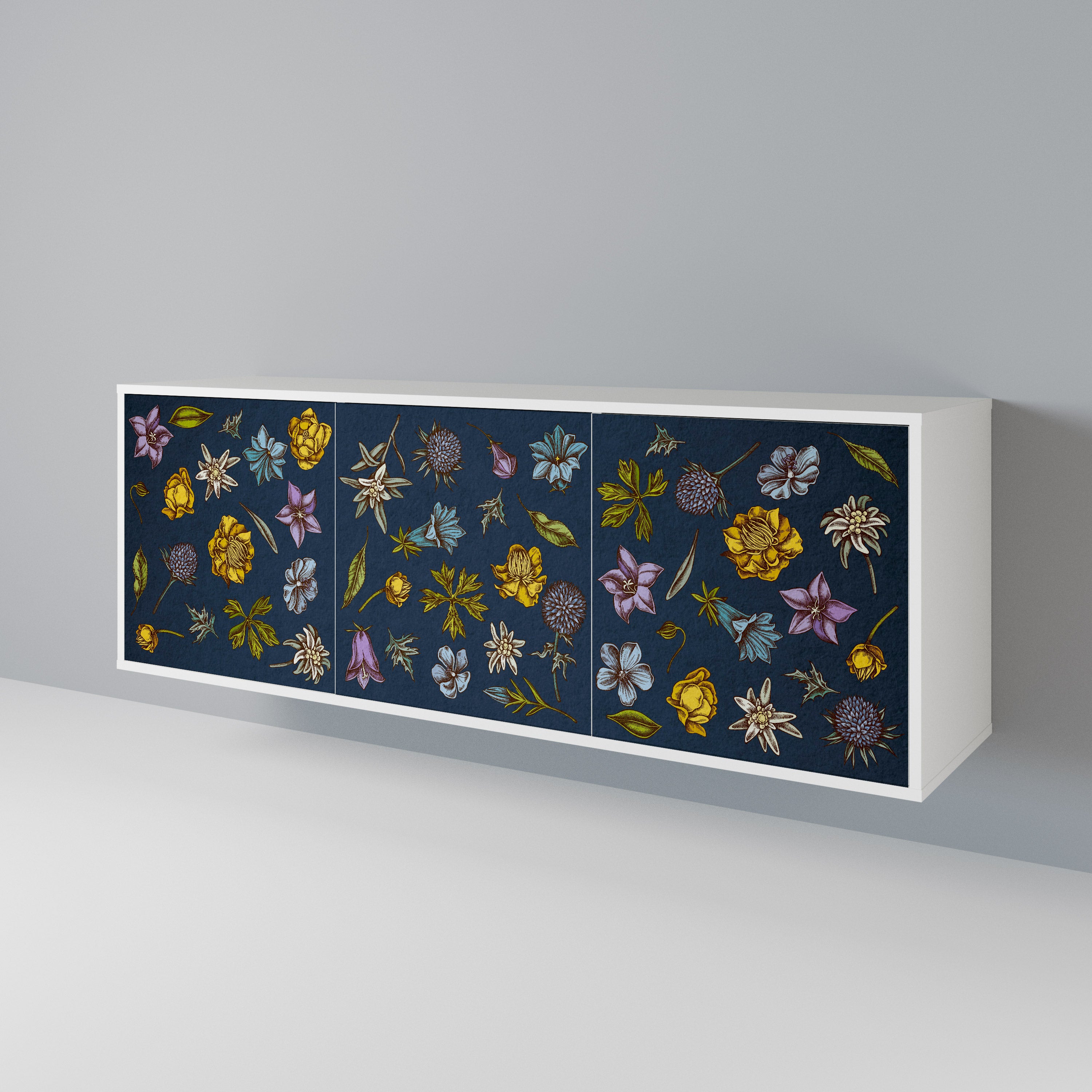 FLOWERS ON NAVY BLUE 3-Door Sideboard