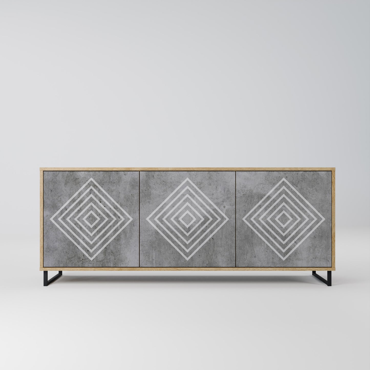 POLYGONAL ARTISTRY 3-dörrars skänk i ekeffekt