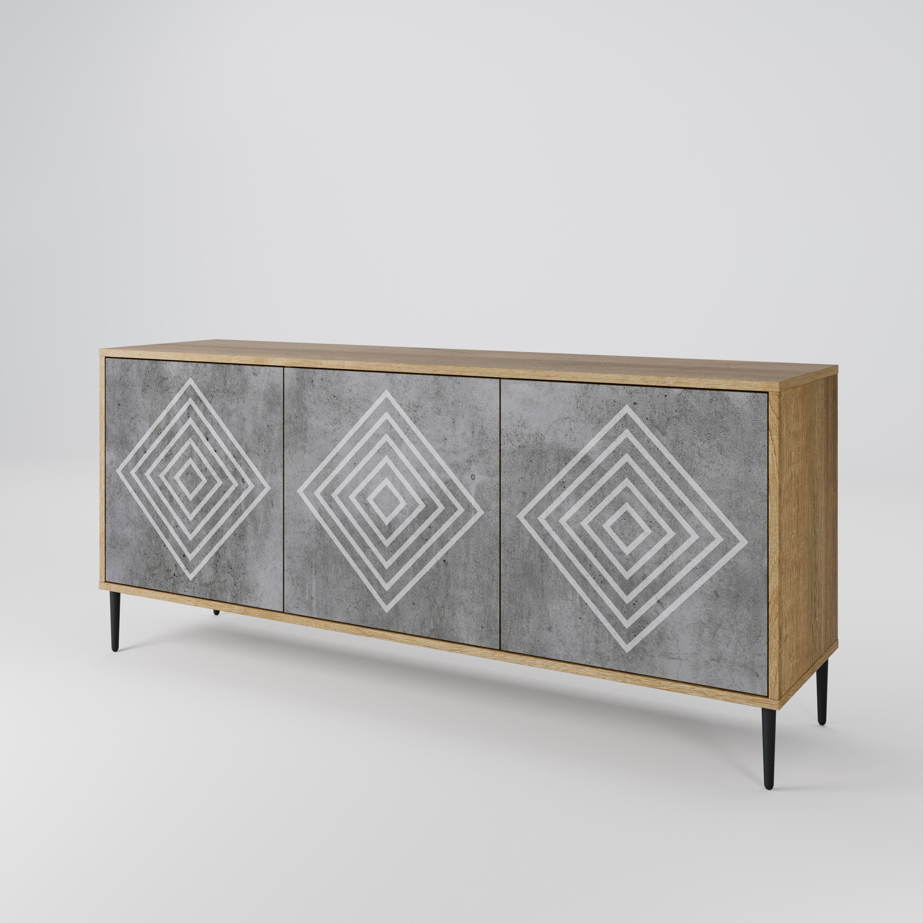 POLYGONAL ARTISTRY 3-Door Sideboard in Oak Effect