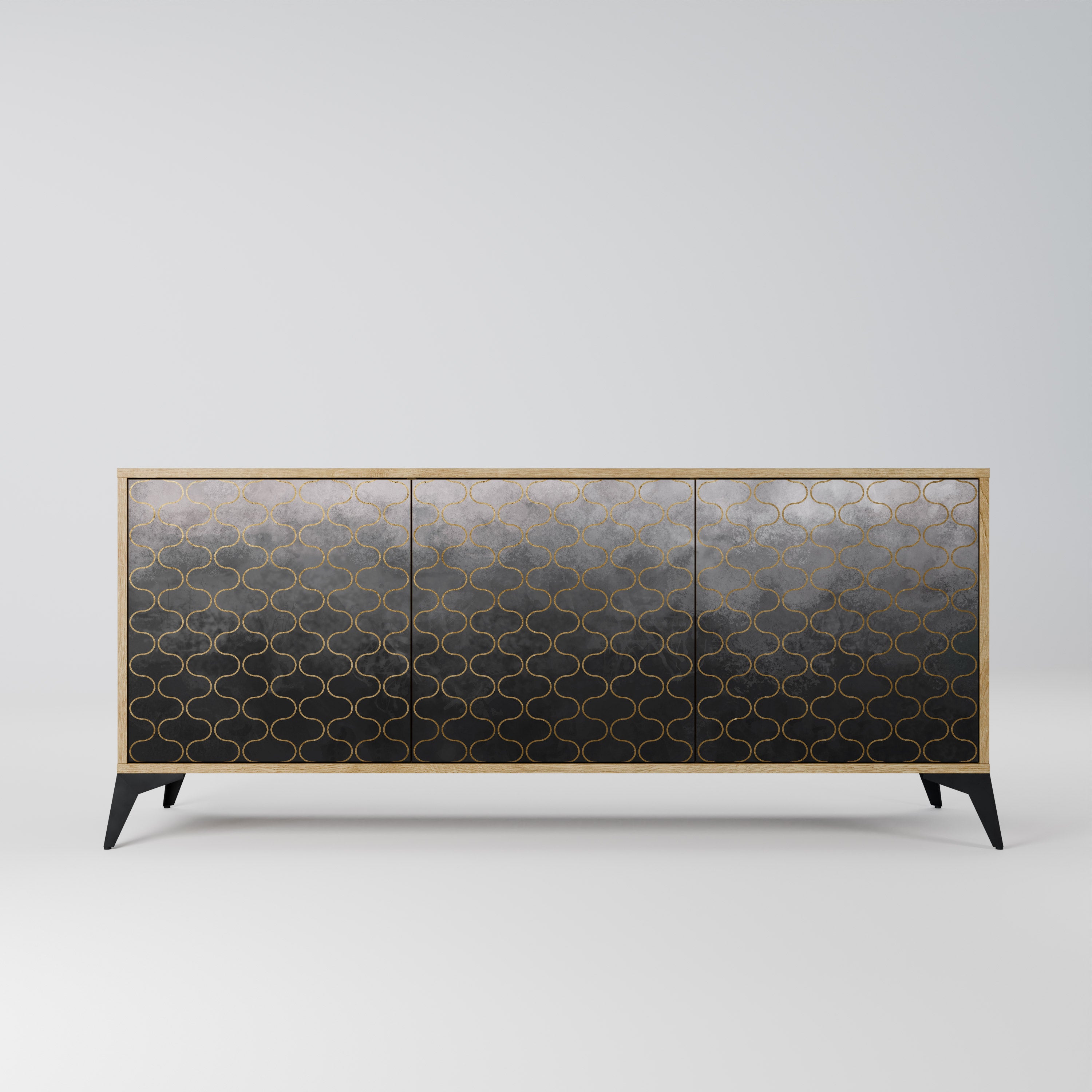TESSELATED GRAYISH 3-Door Sideboard in Oak Effect