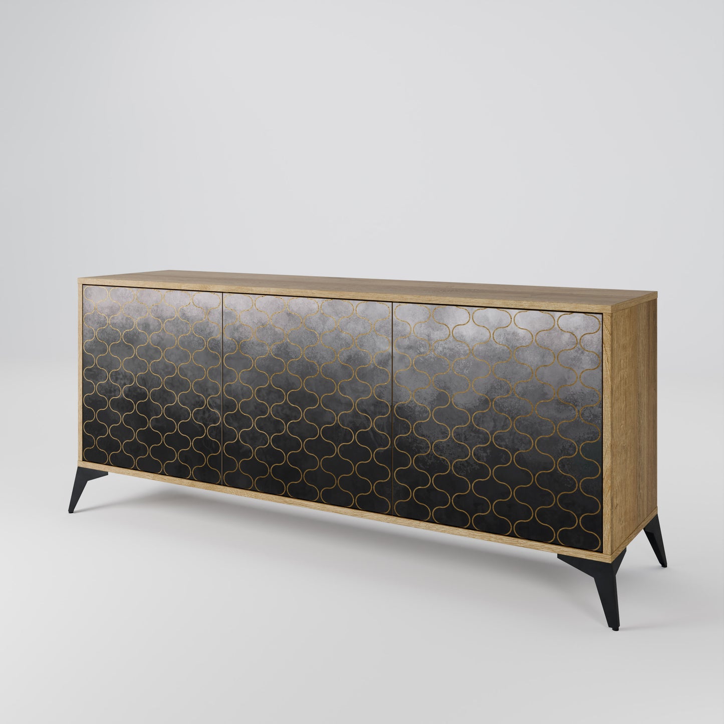 TESSELATED GRAYISH 3-Door Sideboard in Oak Effect
