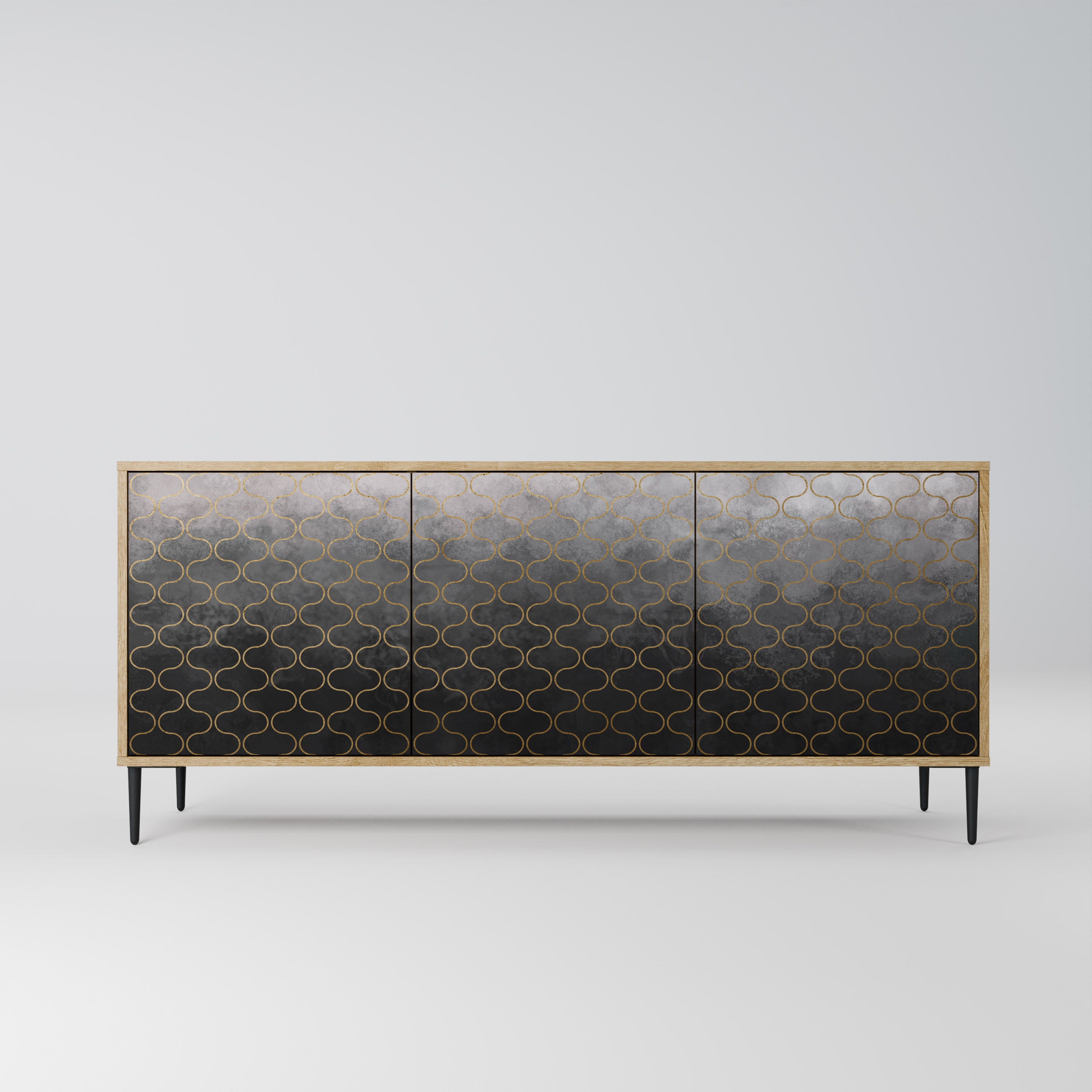 TESSELATED GRAYISH 3-Door Sideboard in Oak Effect