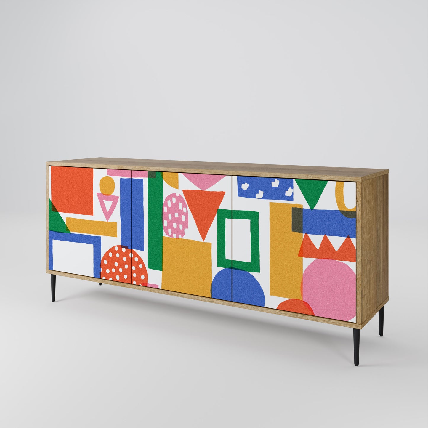 GEOMETRIC GLIMMER 3-dörrars skänk i ekeffekt