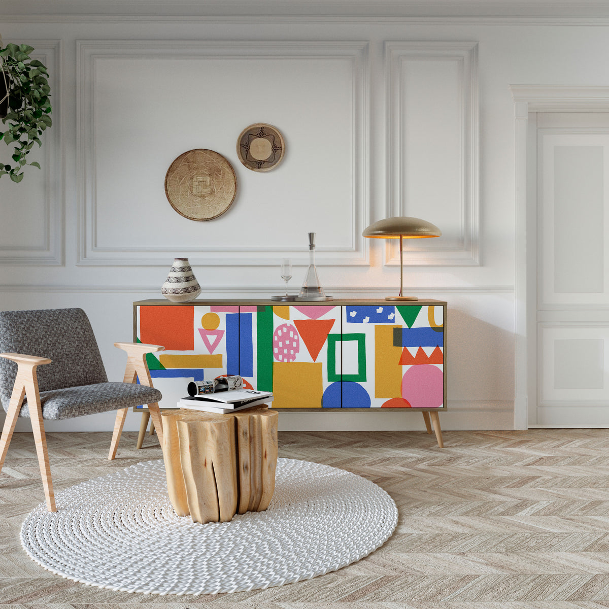 GEOMETRIC GLIMMER Skänk med tre dörrar