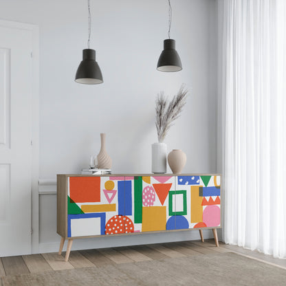 GEOMETRIC GLIMMER 3-dörrars skänk i ekeffekt