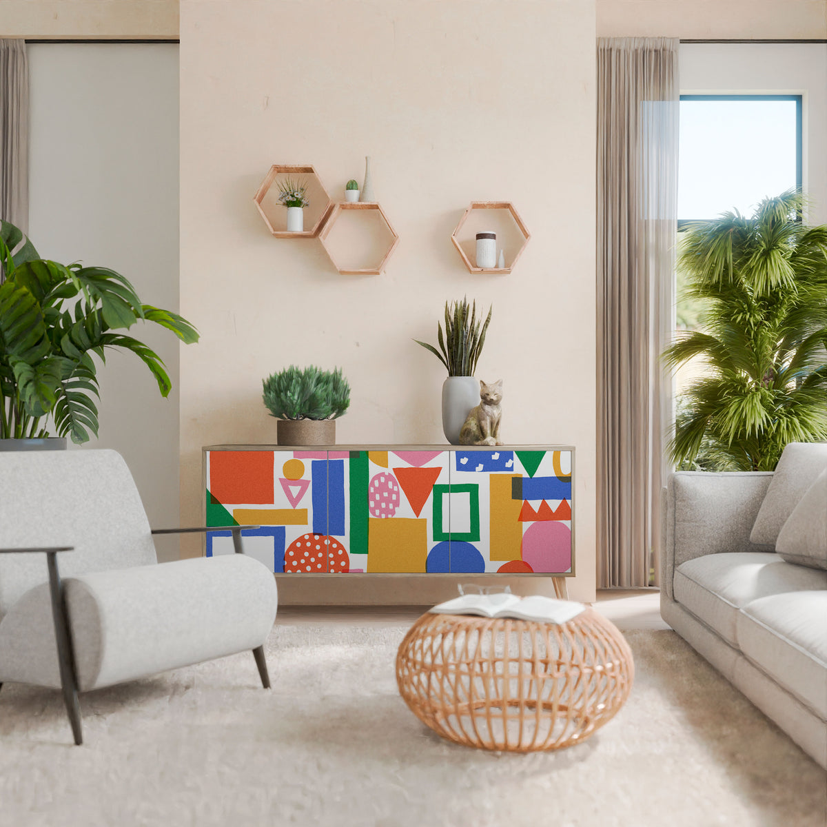 GEOMETRIC GLIMMER Skänk med tre dörrar