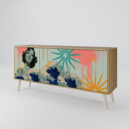 KANAGAWA BEAUTY 3-dörrars skänk i ekeffekt