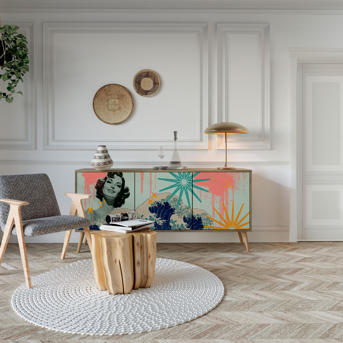 KANAGAWA BEAUTY Skänk med tre dörrar