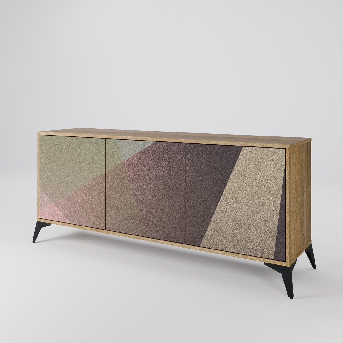 BEIGE GEOMETRY 3-dörrars skänk i ekeffekt