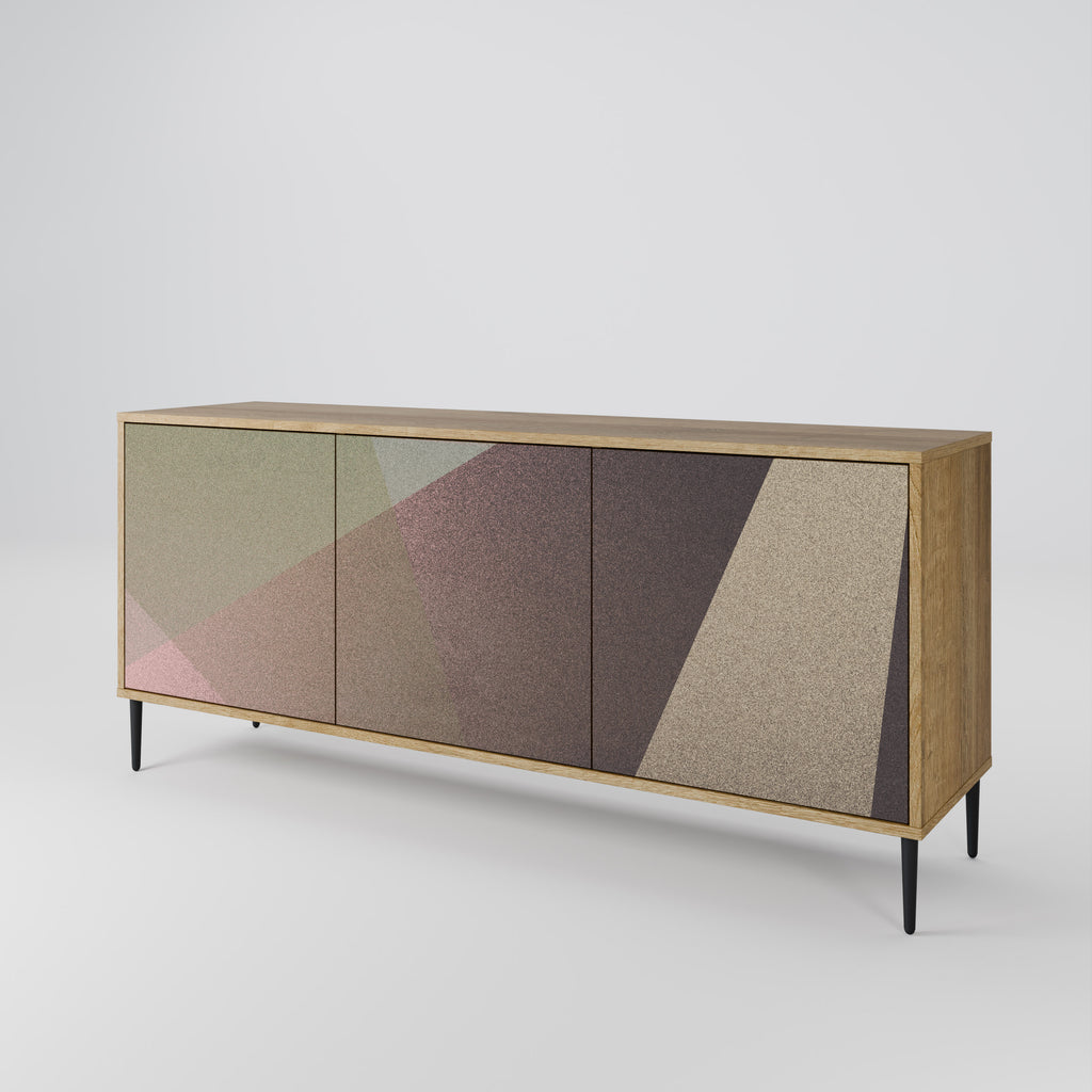 BEIGE GEOMETRY 3-Door Sideboard in Oak Effect