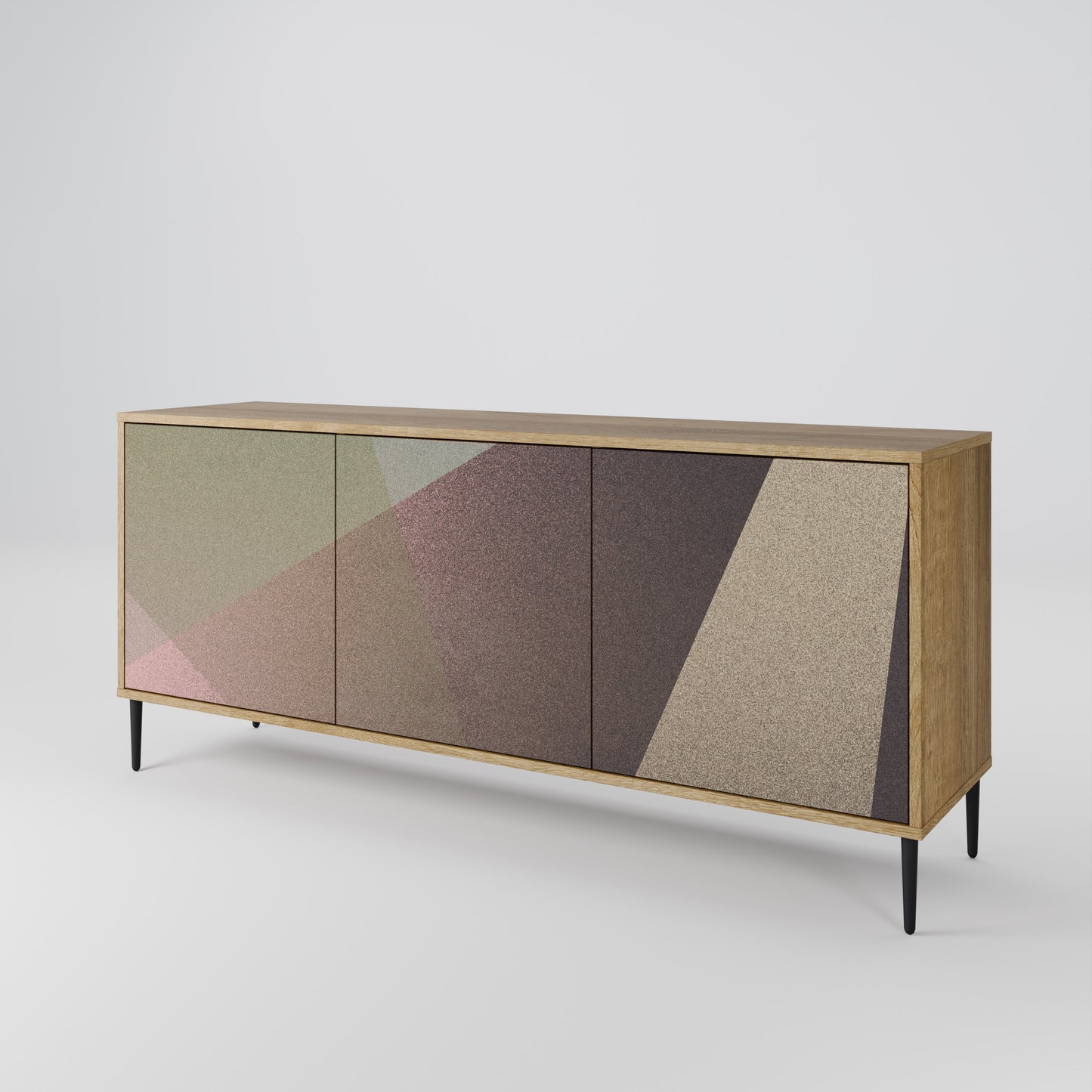 BEIGE GEOMETRY 3-dörrars skänk i ekeffekt