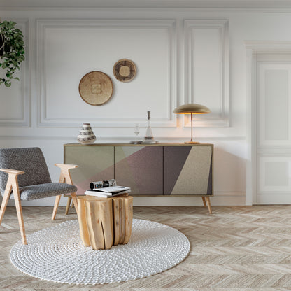 BEIGE GEOMETRY 3-dörrars skänk i ekeffekt
