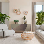 BEIGE GEOMETRY Skänk med tre dörrar