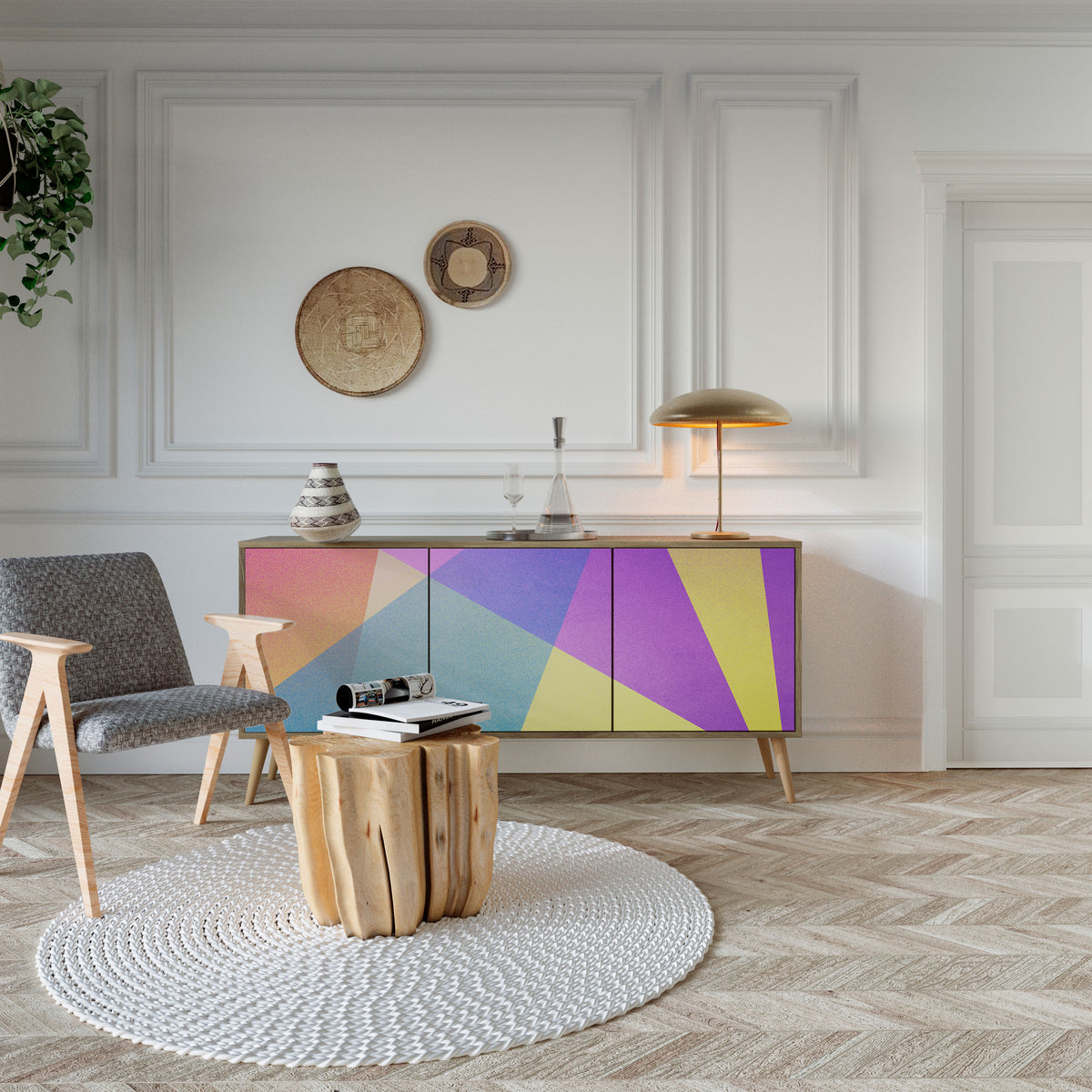 BRIGHT GEOMETRY Skänk med tre dörrar