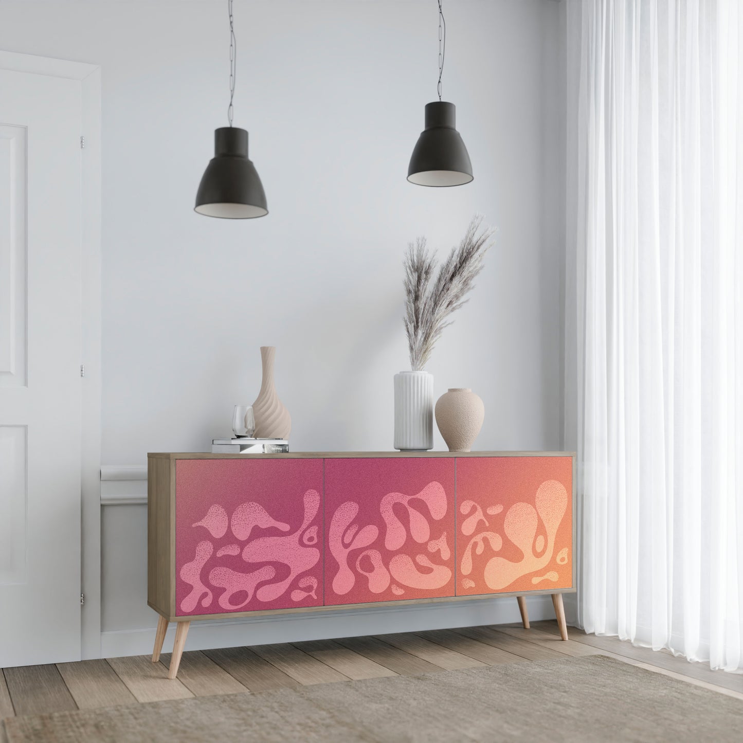 IRREGULAR ROSA 3-dörrars skänk i ekeffekt