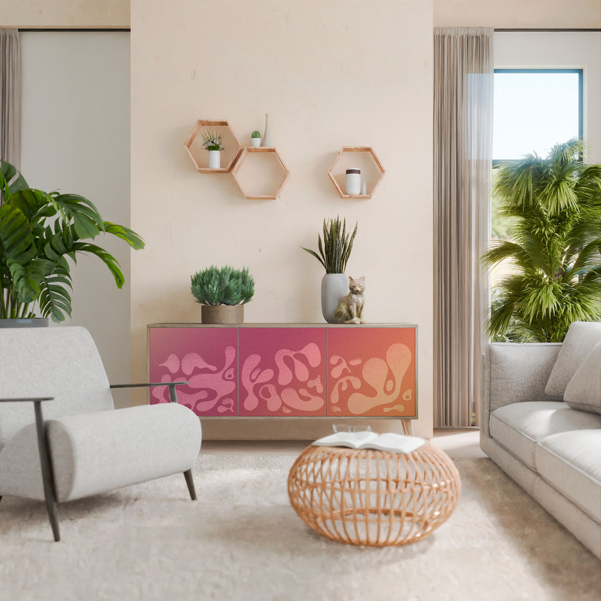 IRREGULAR PINK Skänk med tre dörrar