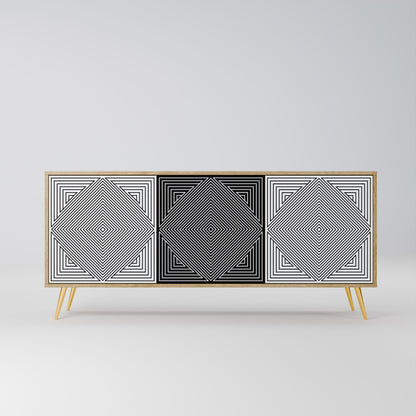 POLYGON ILLUSION 3-dörrars skänk i ekeffekt