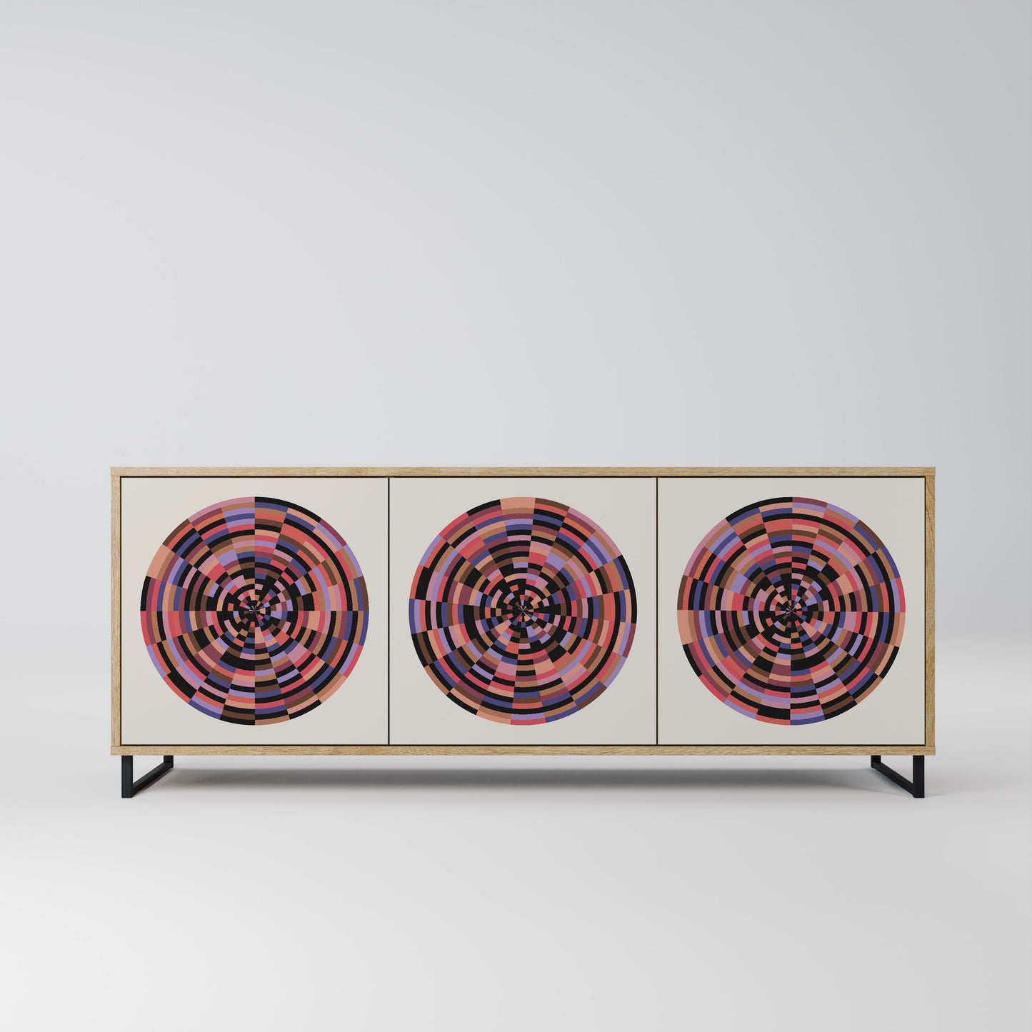 BROWN CIRCLES 3-Door Sideboard in Oak Effect