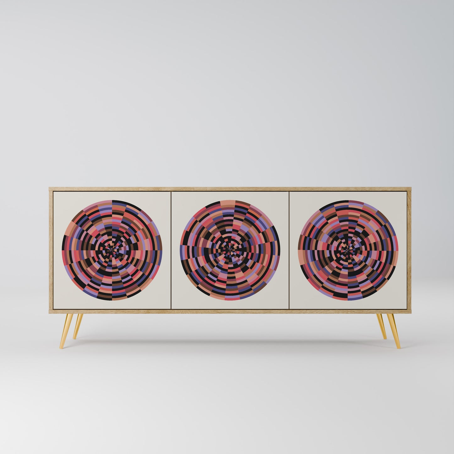BROWN CIRCLES 3-Door Sideboard in Oak Effect