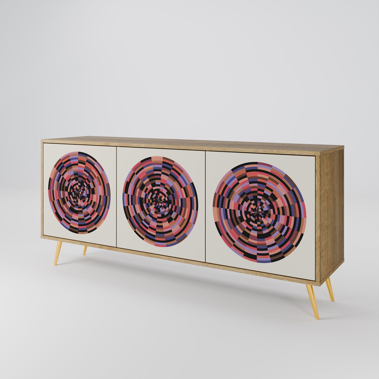 BROWN CIRCLES 3-Door Sideboard in Oak Effect
