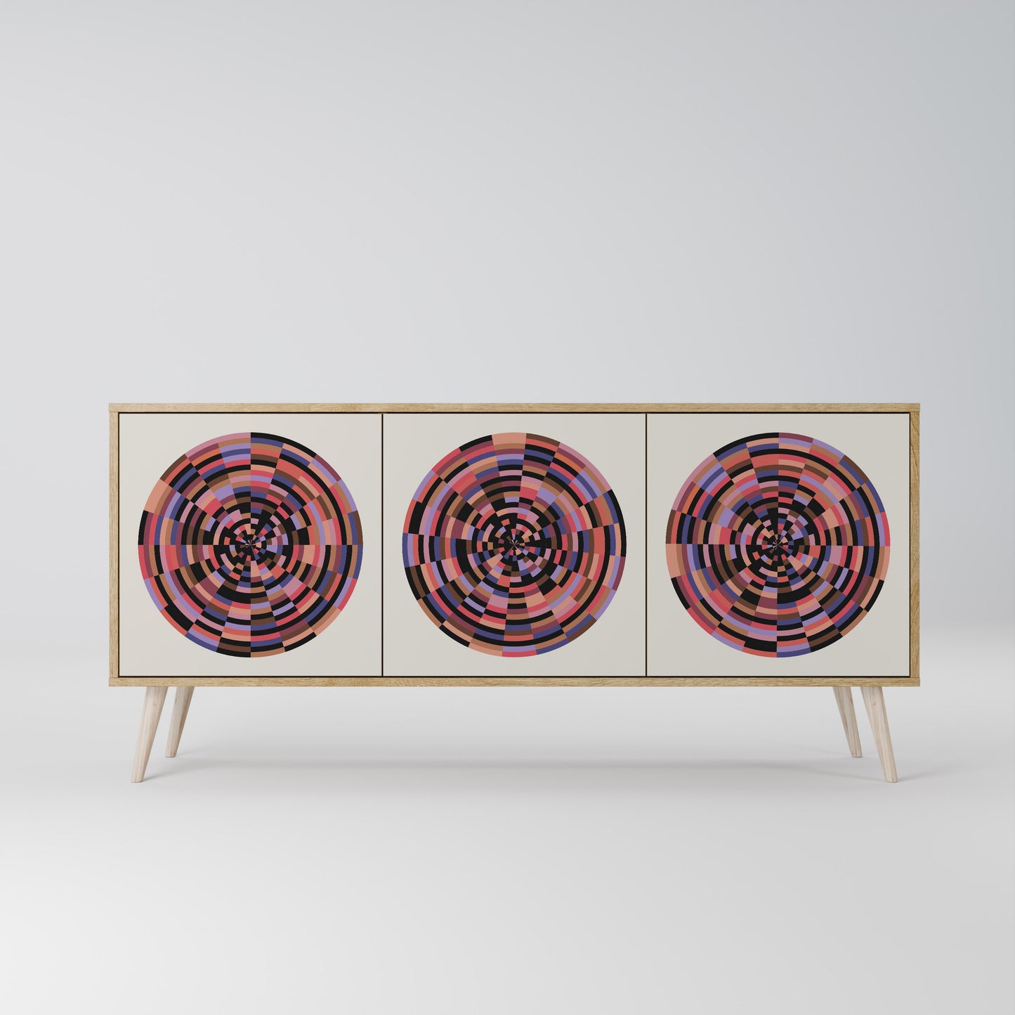 BROWN CIRCLES 3-Door Sideboard in Oak Effect