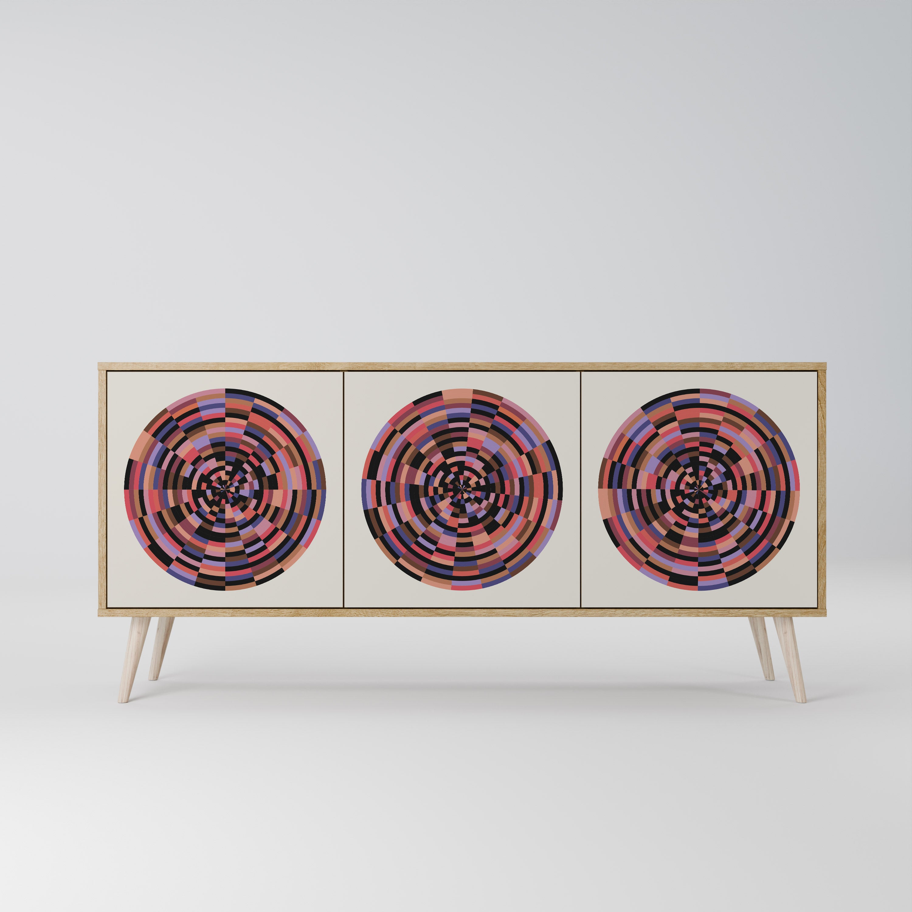 BROWN CIRCLES 3-Door Sideboard in Oak Effect