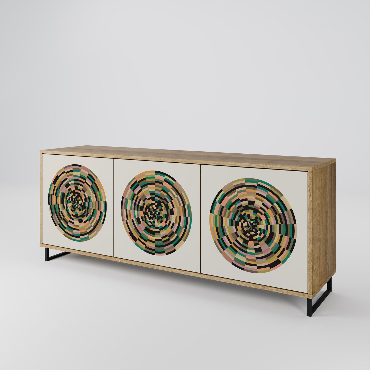 GREEN CIRCLES 3-Door Sideboard in Oak Effect