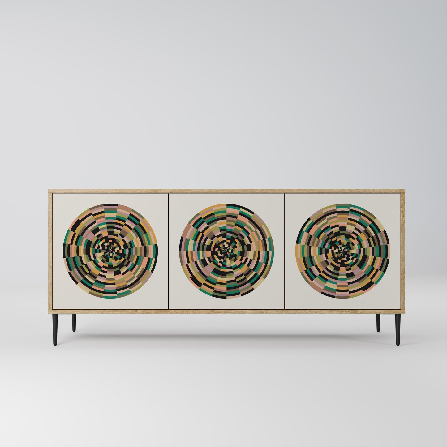 GREEN CIRCLES 3-Door Sideboard in Oak Effect