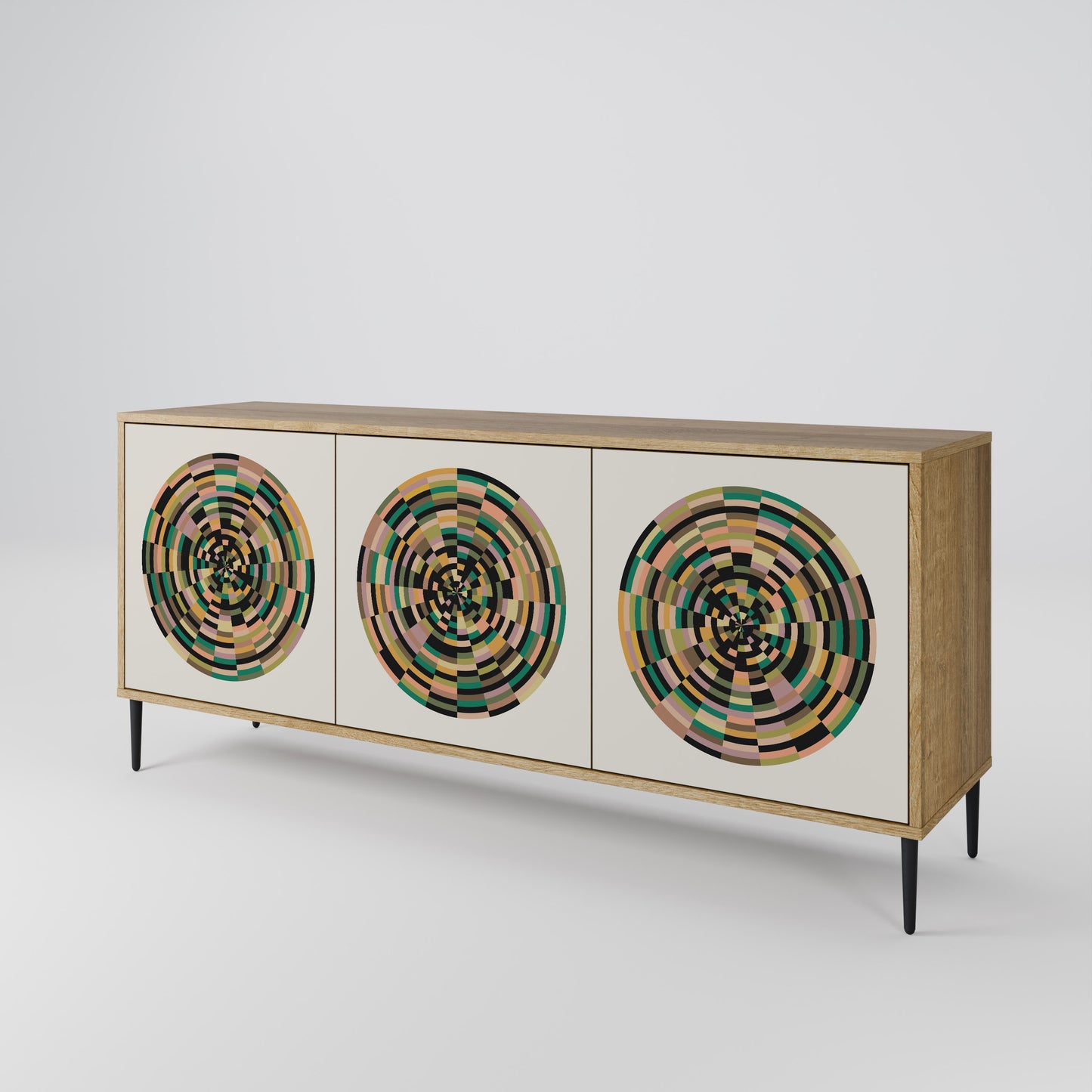 GREEN CIRCLES 3-Door Sideboard in Oak Effect