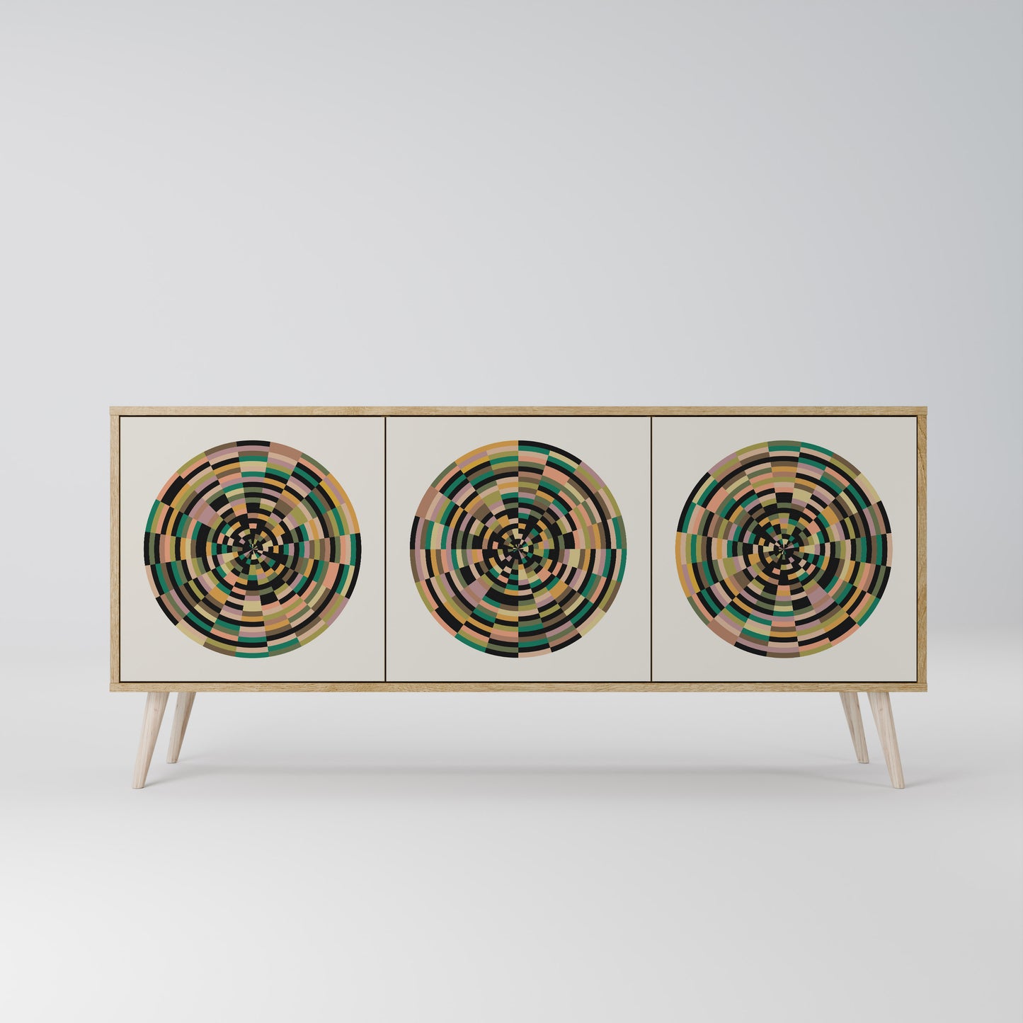 GREEN CIRCLES 3-Door Sideboard in Oak Effect