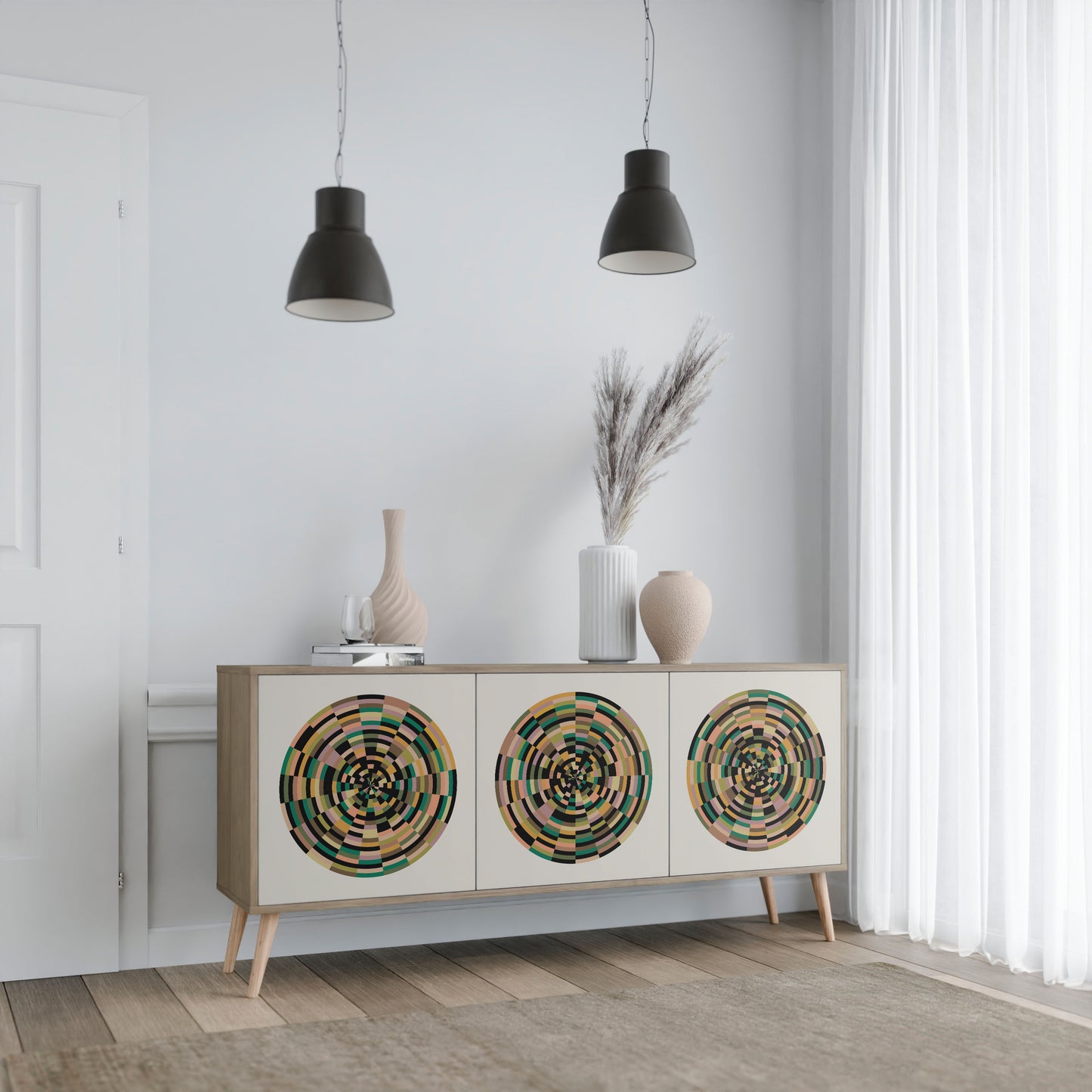 GREEN CIRCLES 3-Door Sideboard in Oak Effect