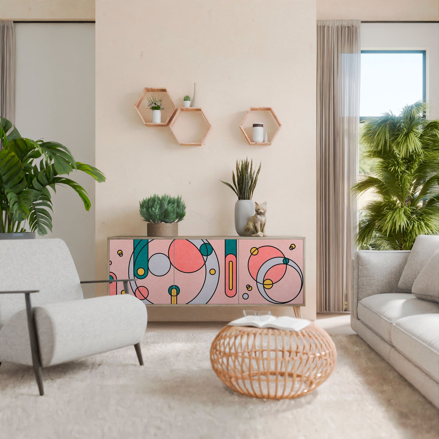 GOSSAMER ECHOES 3-Door Sideboard in Oak Effect