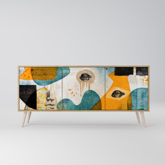 ABSTRACT FACES 3-Door Sideboard in Oak Effect