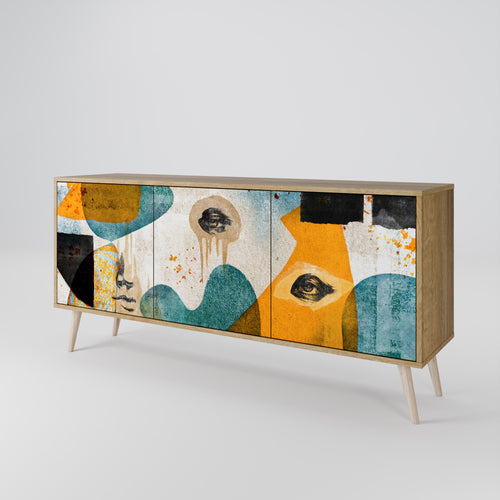 ABSTRACT FACES 3-Door Sideboard in Oak Effect