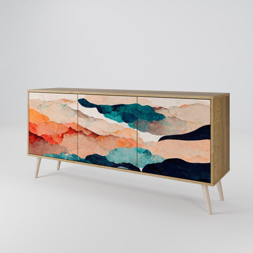 ABSTRACT LANDSCAPE 3-Door Sideboard in Oak Effect