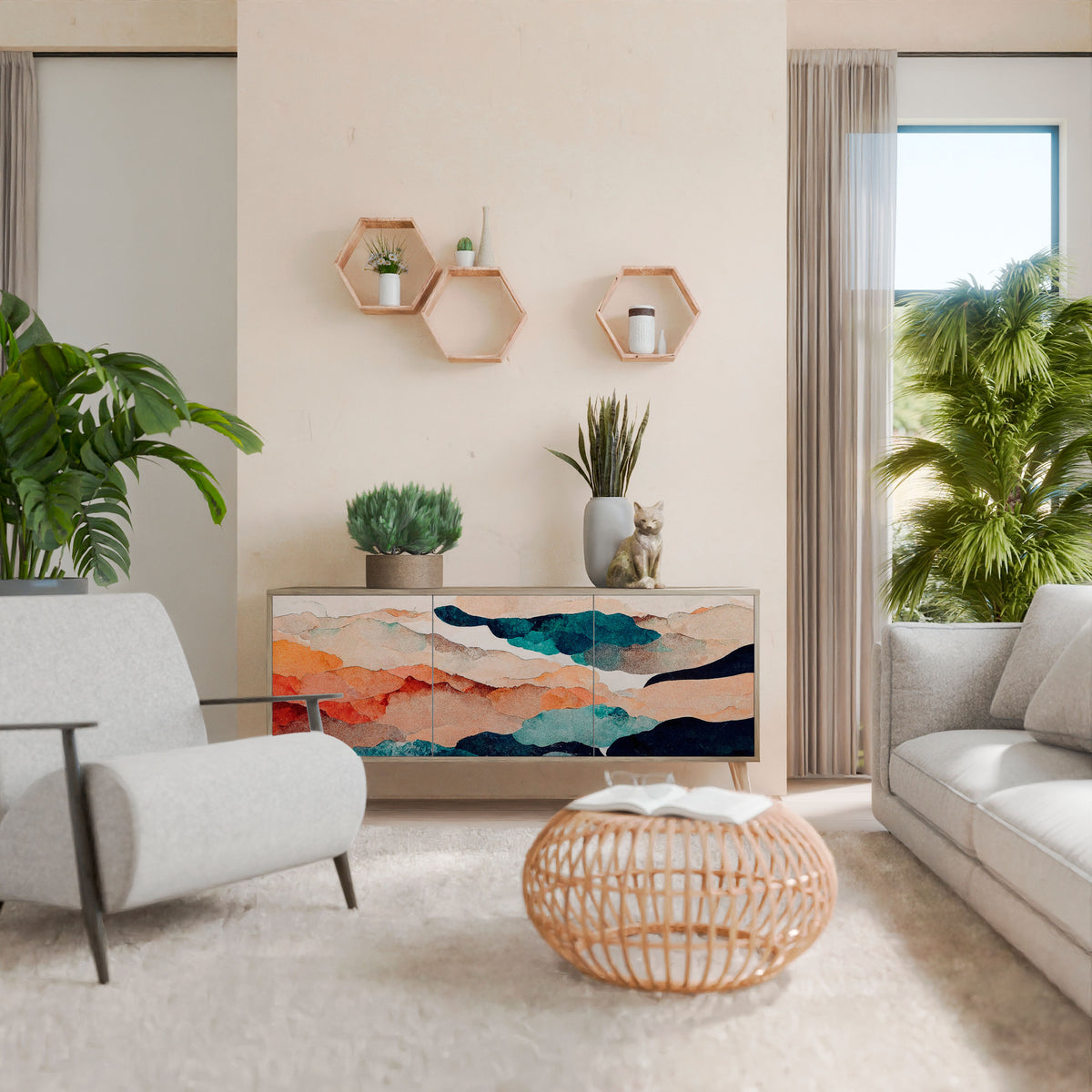 ABSTRACT LANDSCAPE 3-Door Sideboard