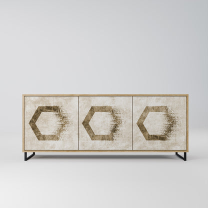 HEXAGONAL FORM 3-Dörrars skänk i ekeffekt