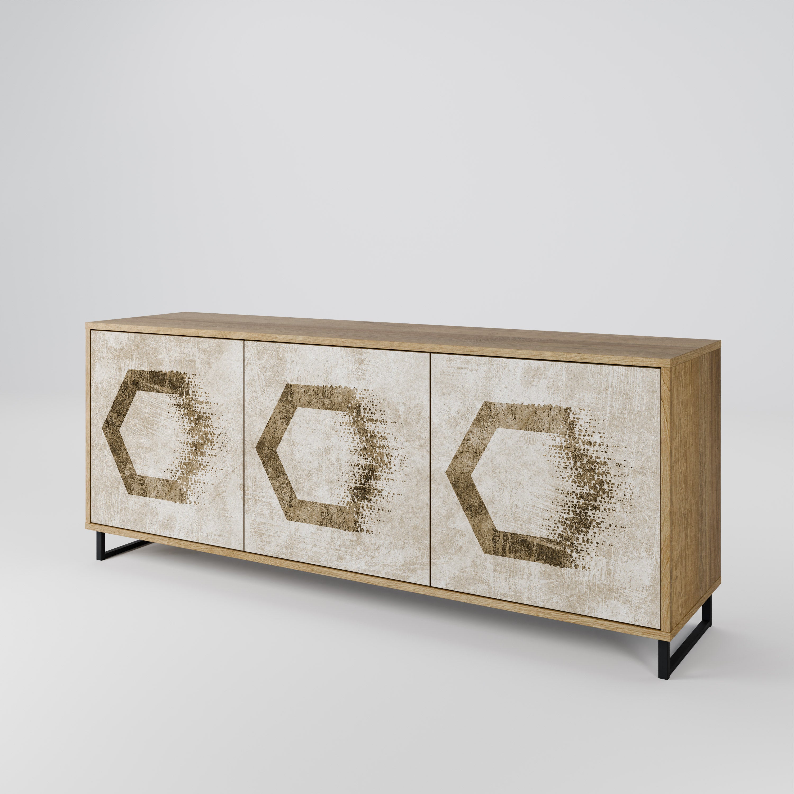 HEXAGONAL FORM 3-Dörrars skänk i ekeffekt