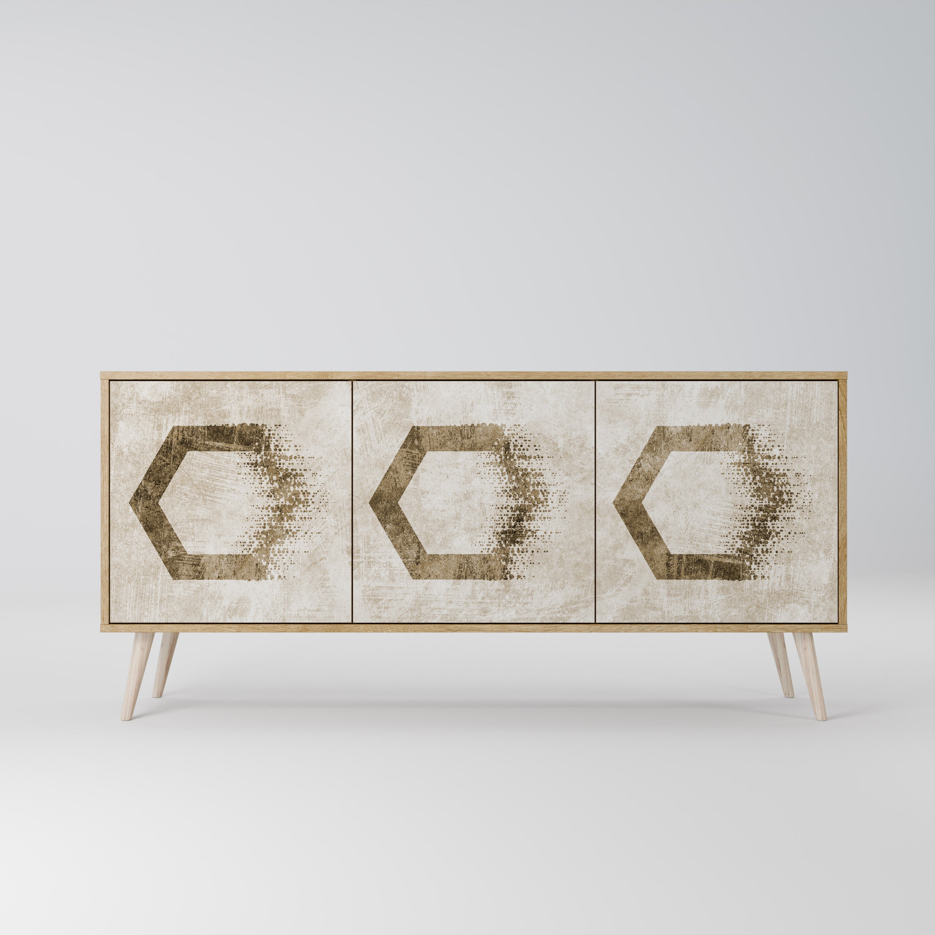 HEXAGONAL FORM 3-Dörrars skänk i ekeffekt