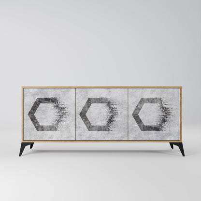 HEXAGONALA FIGURER 3-dörrars skänk i ekeffekt
