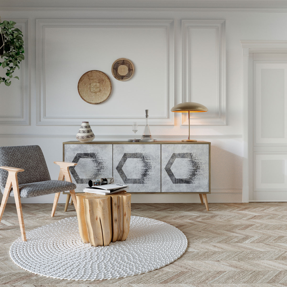 HEXAGONAL FIGURES Skänk med tre dörrar