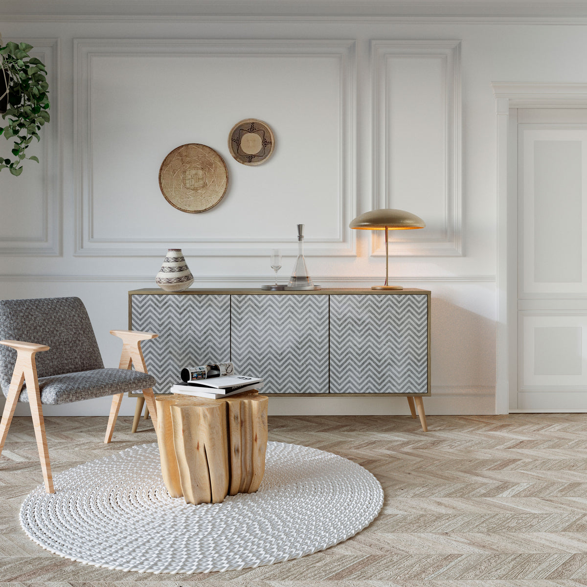 CONCRETE ZIG ZAG Skänk med tre dörrar