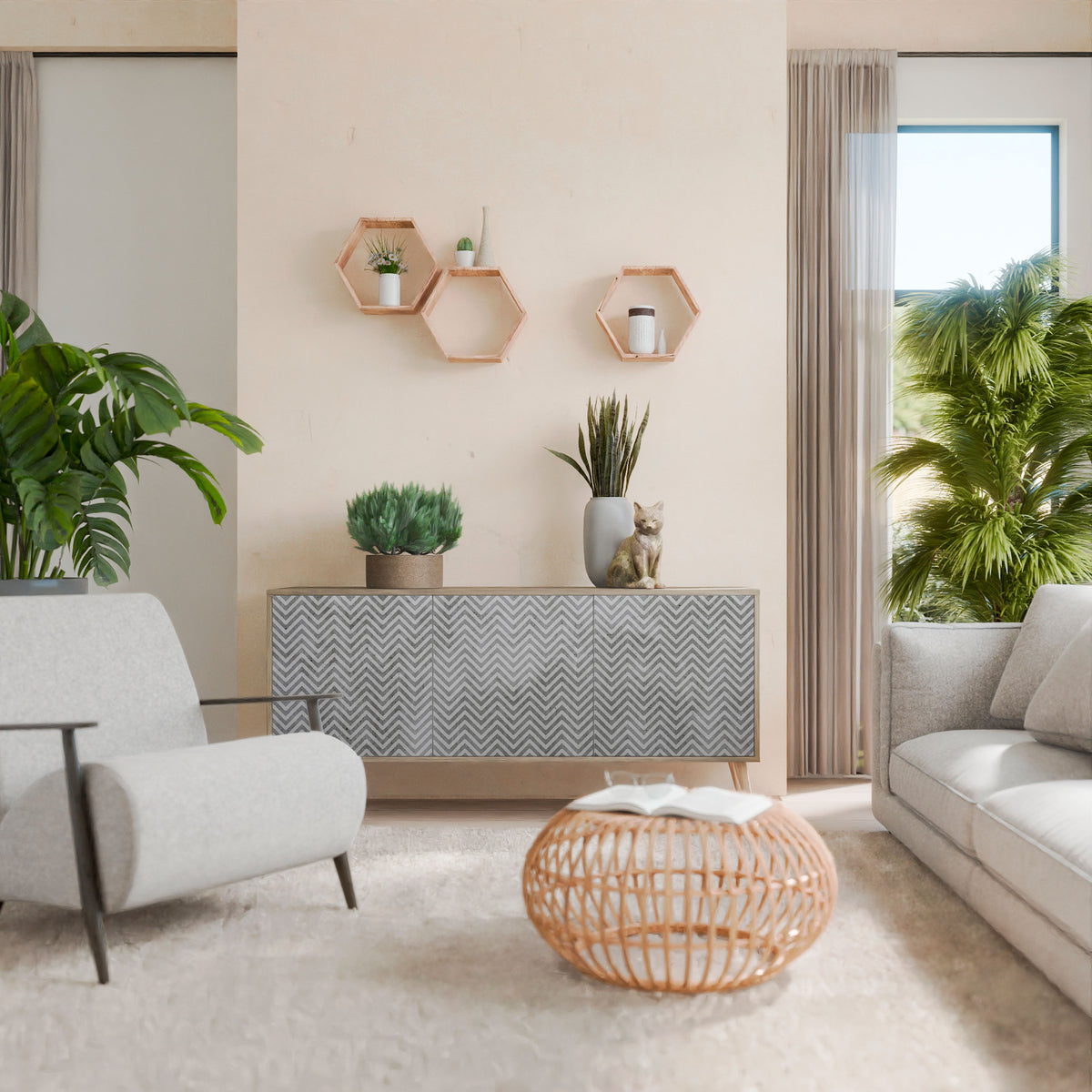 CONCRETE ZIG ZAG Skänk med tre dörrar