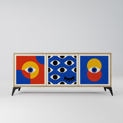 GEOMETRIC EYES 3-dörrars skänk i ekeffekt