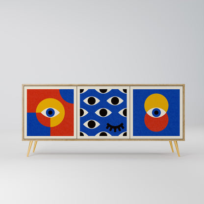 GEOMETRIC EYES 3-dörrars skänk i ekeffekt