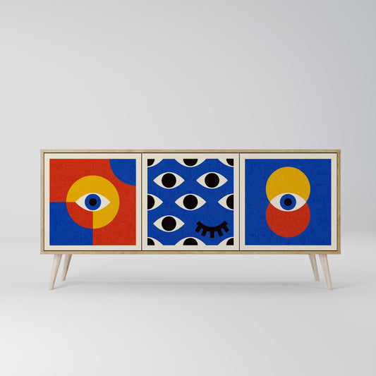 GEOMETRIC EYES 3-dörrars skänk i ekeffekt