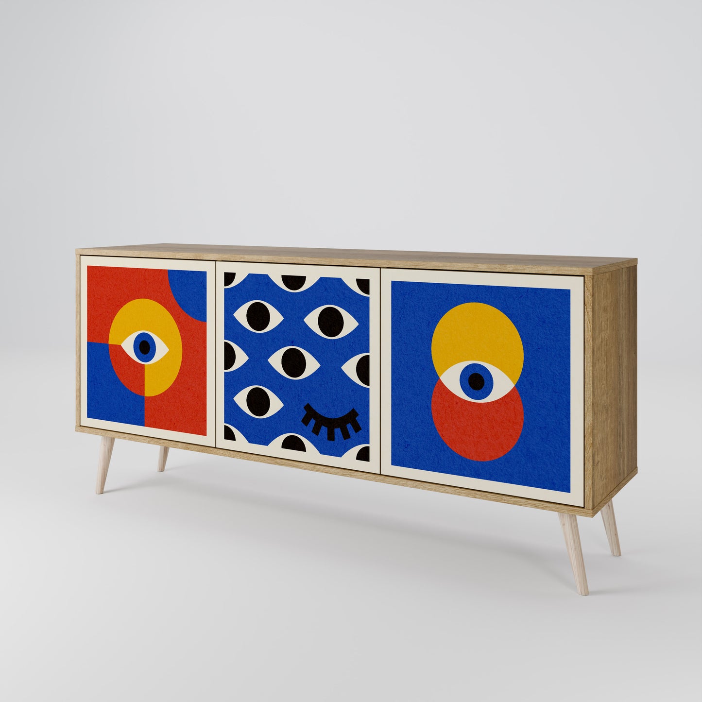 GEOMETRIC EYES 3-dörrars skänk i ekeffekt