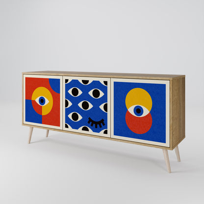 GEOMETRIC EYES 3-dörrars skänk i ekeffekt