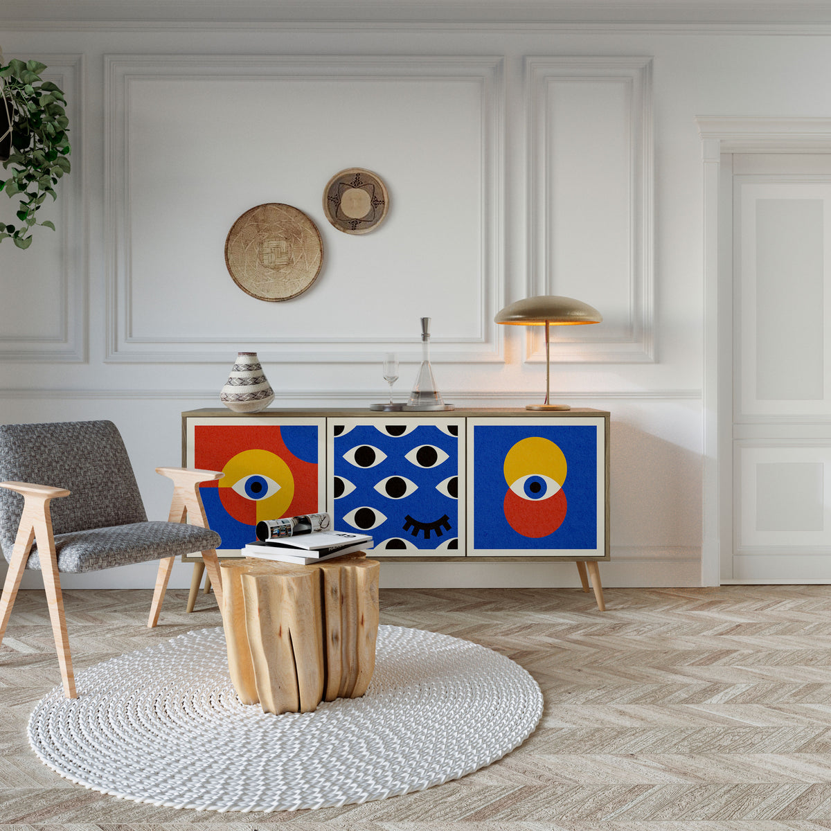 GEOMETRIC EYES Skänk med tre dörrar